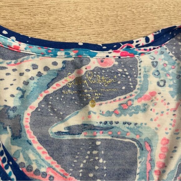 Lilly Pulitzer Dori Tee Blue Pink Starfish Scoop Neck Pima Cotton Size XXS - Picture 2 of 5